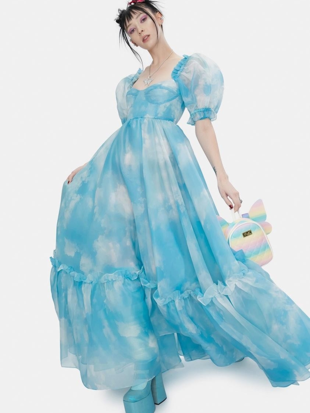 Selkie Blue Cloud-Print Ruffle Prom Dress - Picture 3 of 5